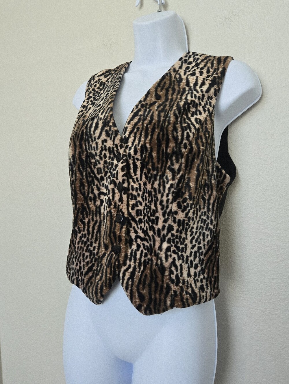 Vintage 90s Faux Suede Leopard Print Vest Size Small Glam Mobwife - Picture 2 of 9